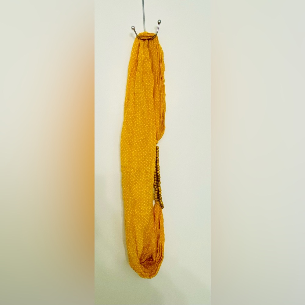 Anthropologie Micky London Yellow Polka Dot Infinity Scarf with Wooden Beads